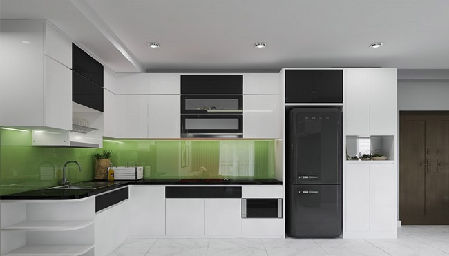 Tủ bếp bằng kính màu đen đẹp