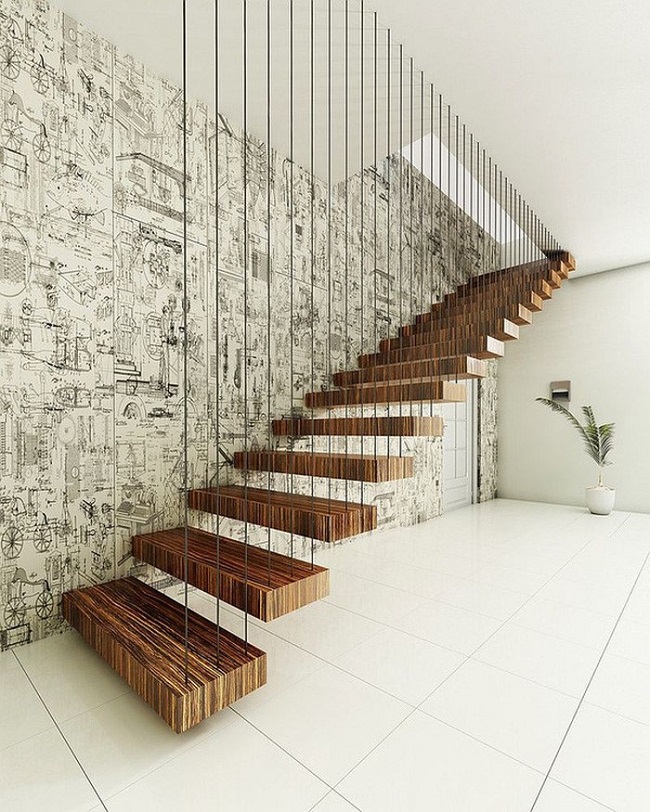 10 Mẫu cầu thang treo tường phù hợp với gia đình bạn 